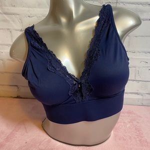 Wireless Plunge Lace Trim Bra